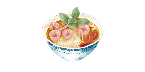 Illustration carte touristique Air Vietnam d'un plat vietnamien