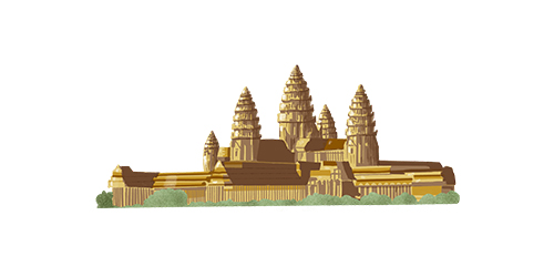 Illustration carte touristique Air Vietnam. Architecture au Cambodge pour la refonte de la carte touristique